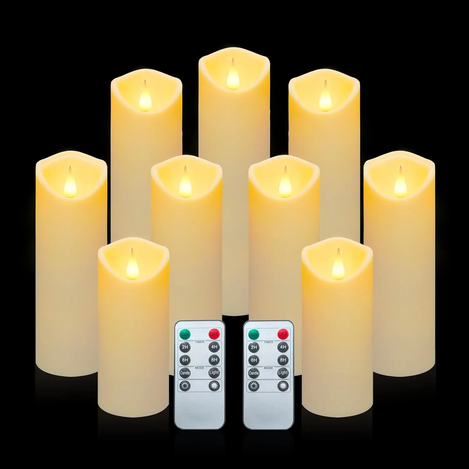 LED CANDLE LIGHT 9 packed 10cm 2pc,12.5cm 2pc,15cm 2pc,17.5cm 1pc,20cm 1pc,22.5cm 1pc Ivory white 2*AA BATTERY