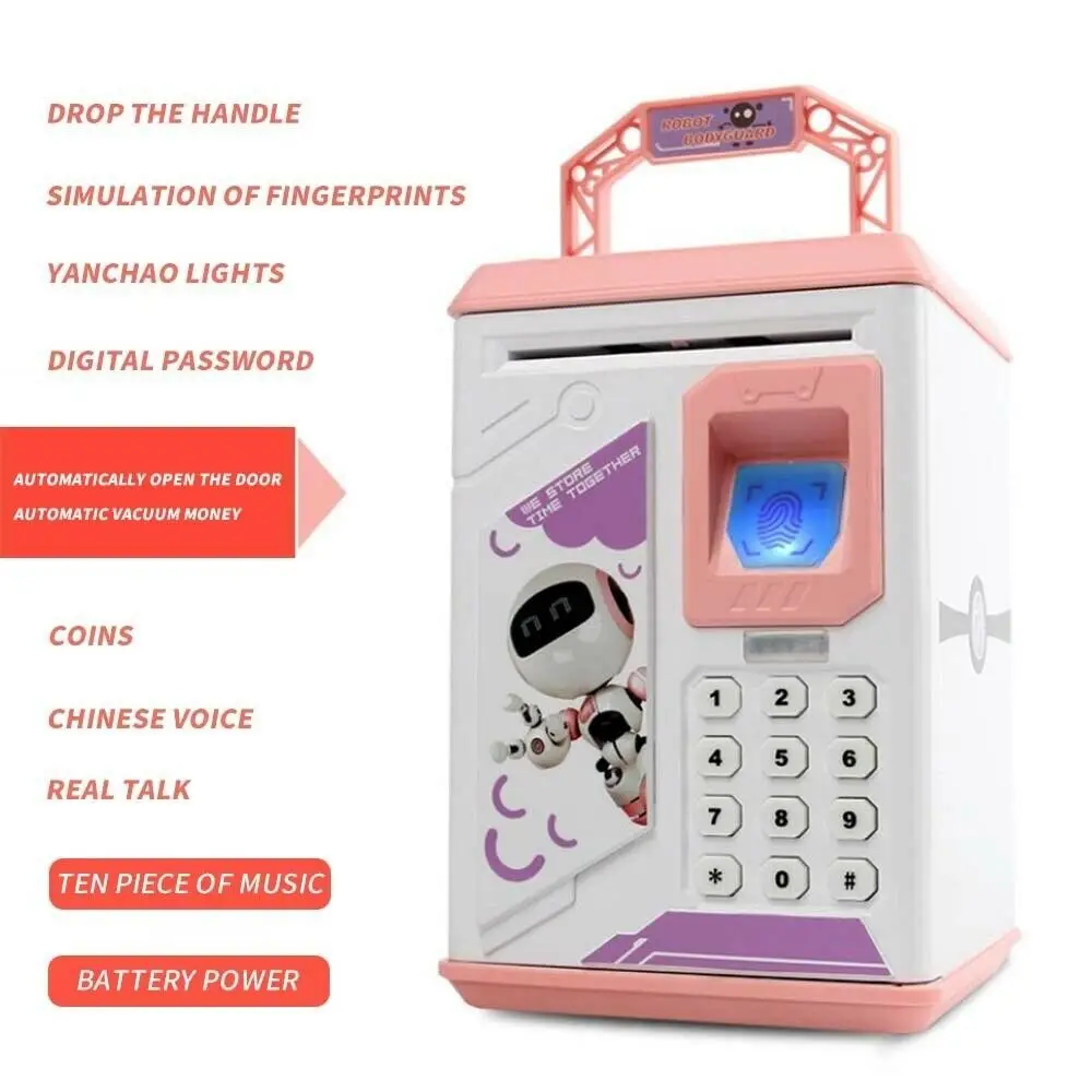 Electronic Saving Piggy Bank ATM Fingerprint Password Money Safe Box Kid Gift
