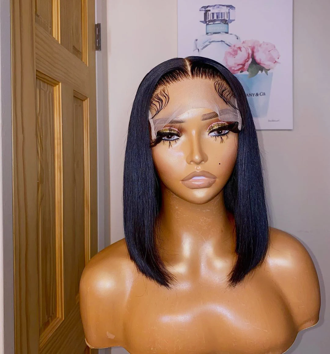 Straight 4x4 5x5 6x6 Lace Closure Wig Short Bob Wig Brazilian Remy Human Hair Pre Plucked with Baby Hair 180 Density