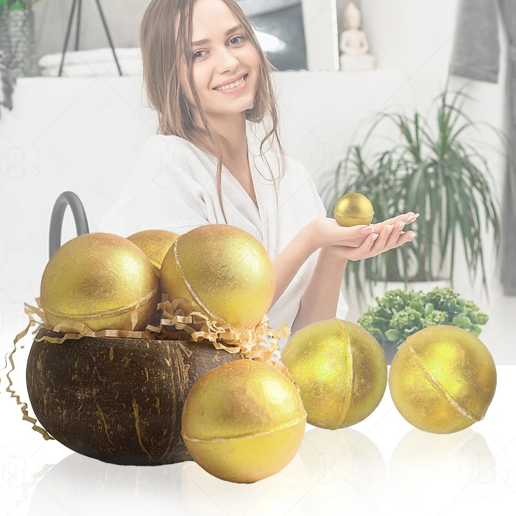 Custom Private Label Vegan Natural Organic Salts Whitening 24k Gold Bath Bomb Gift Set