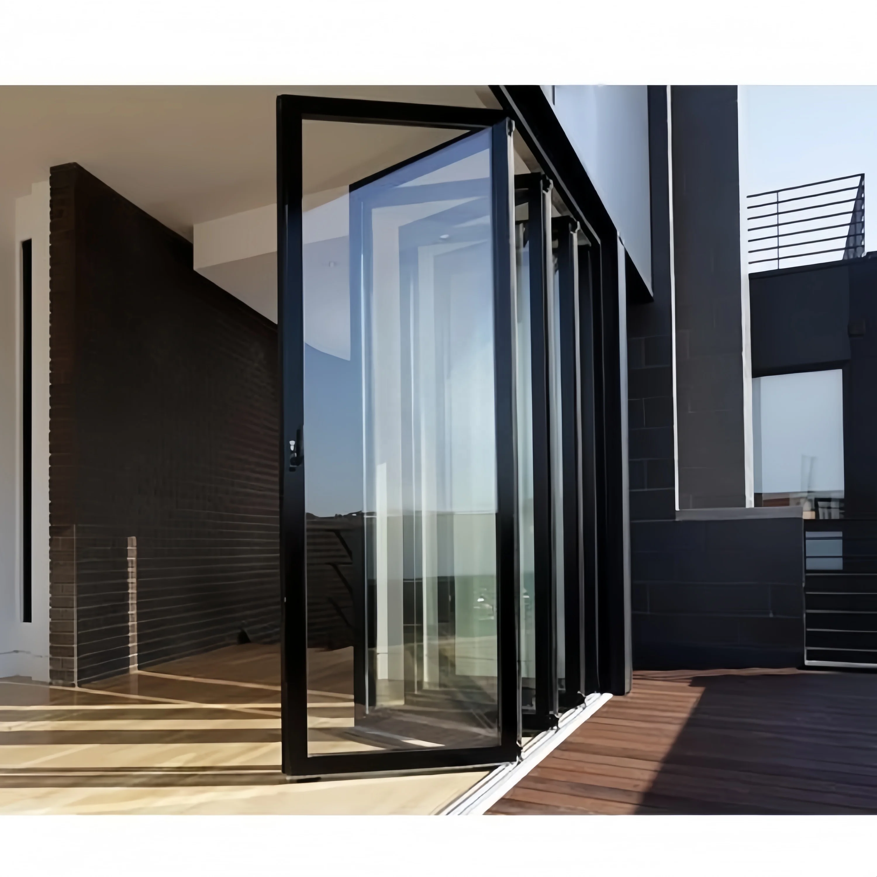 Customized commercial panoramic folding glass door sliding glass wall stacking accordion as balcony glazed system for restaurant
