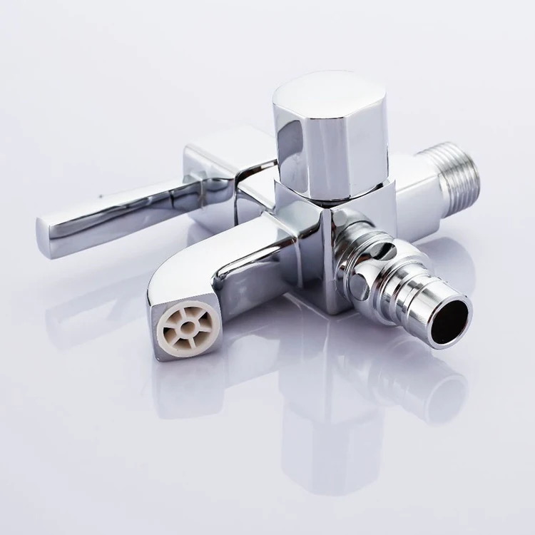 Square Design Double Handles Garden Wall Water Tap Two Water Outlets Brass Cartridge Bibcock Tap