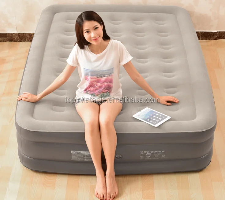 Queen size high raised Air bed with Built- in Pump, auto inflatable mattress with flocked soft surface