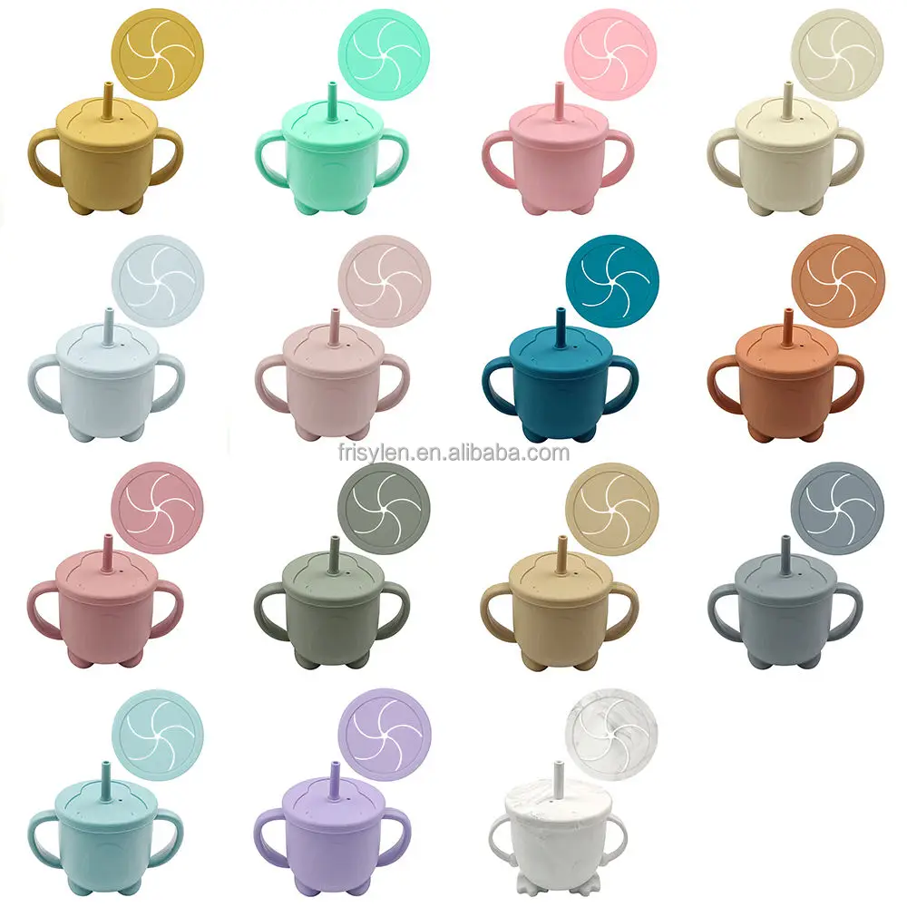 Baby Food Grade Silicone Cup with Straw and Lid Waterproof Leak-Proof Sippy Cup Small Glass for Thanksgiving Low MOQ