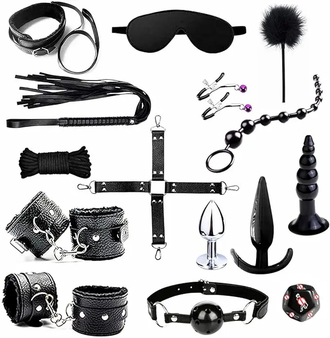 BDSM Sex Toys 15 Pcs Bondage Restraints Kits Fetish Bed Restraints Set for SM Adult Games Cuffs Gag Blindfold Spanking Paddle