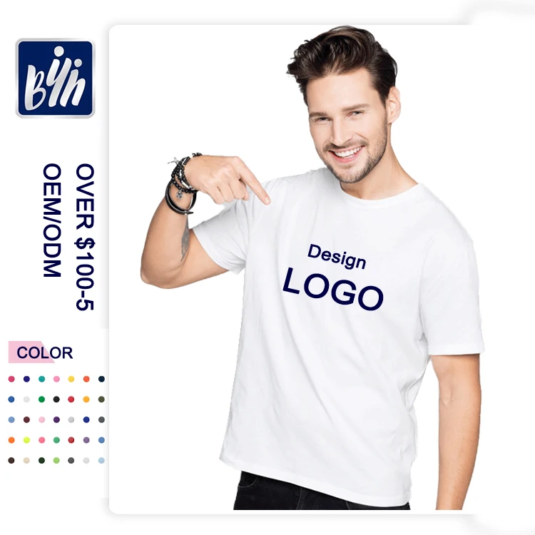 Оптовая продажа, мужские чистые футболки из 100% хлопка, высококачественные простые черные футболки с принтом логотипа на заказ, женский топ