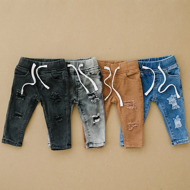 New style boys denim jeans distressed  slim fit soft stretch denim pants for toddler