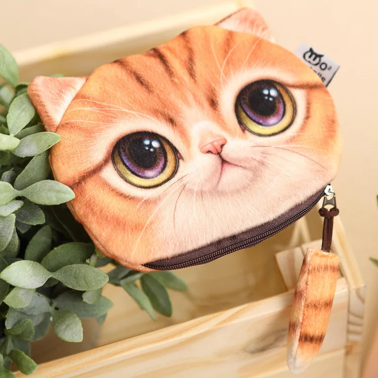 Kids Wallet Little Girl Purses Coin Pouch Cartoon 3D Cat Zipper Kawaii Wallet Coin Purse