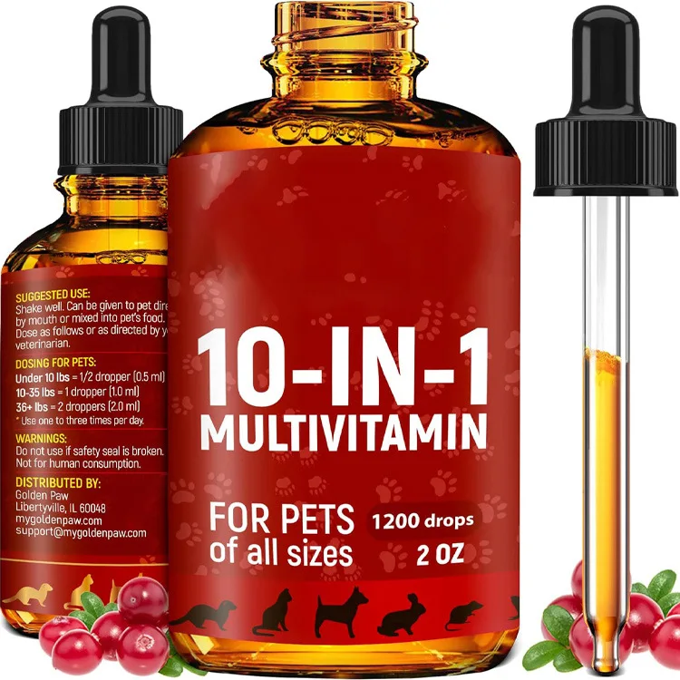 OEM  10 In 1 Cat & Dog Multivitamin Drops Liquid Cranberry Extract Pet Multivitamin Supplements Drops For Hip & Joint Health