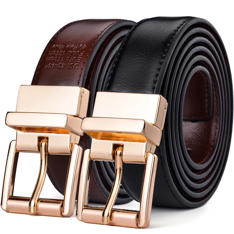 Female Belt Gold Buckle New Design 2.8CM black and Coffee Reversible Genuine Leather Belts for Women with Rotated Buckle