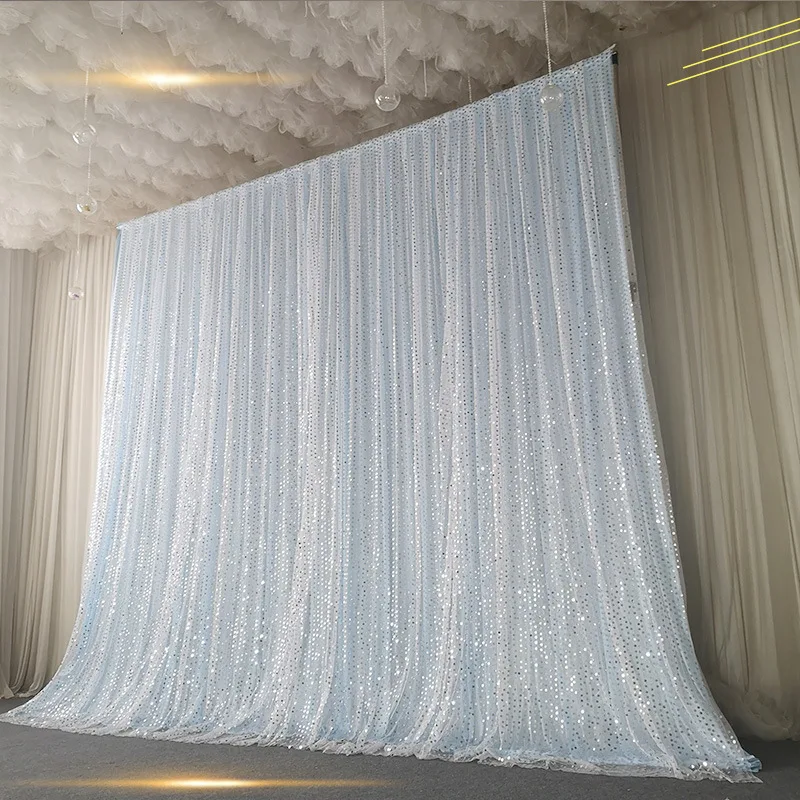 Wedding Stage Sequin Curtain Double-Layer Yarn Birthday Wedding Decoration Backdrop Drapes