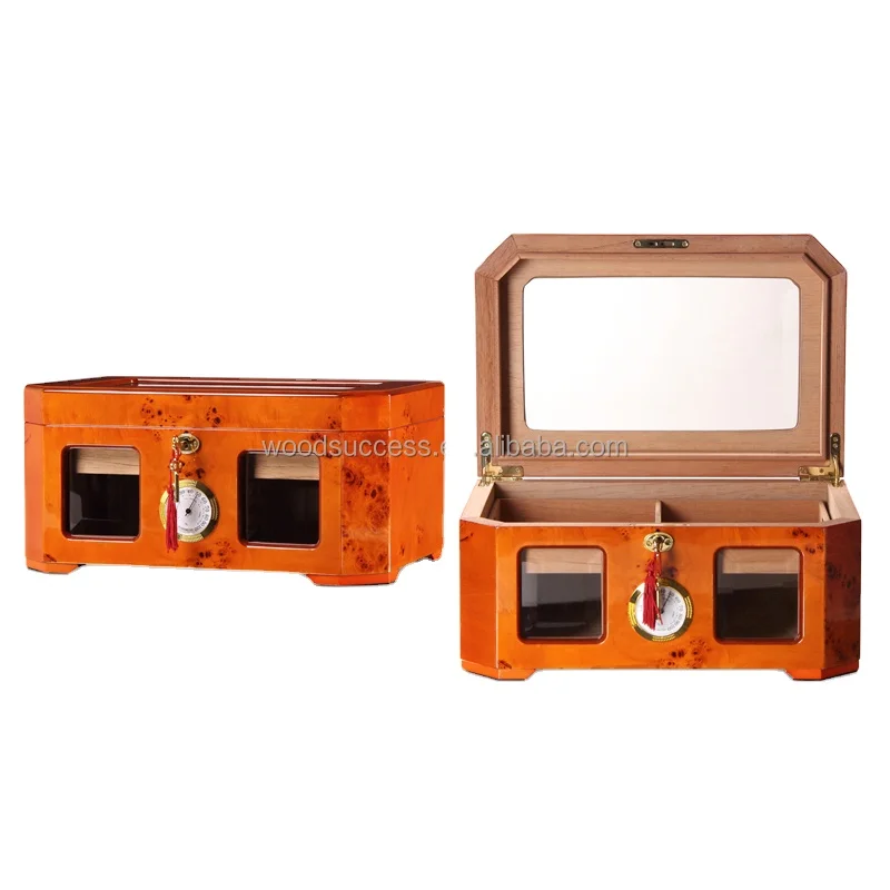 Custom made cheap price highlight cedar wood cigar case humidors for cigar temperature controlled cigar box with gauge