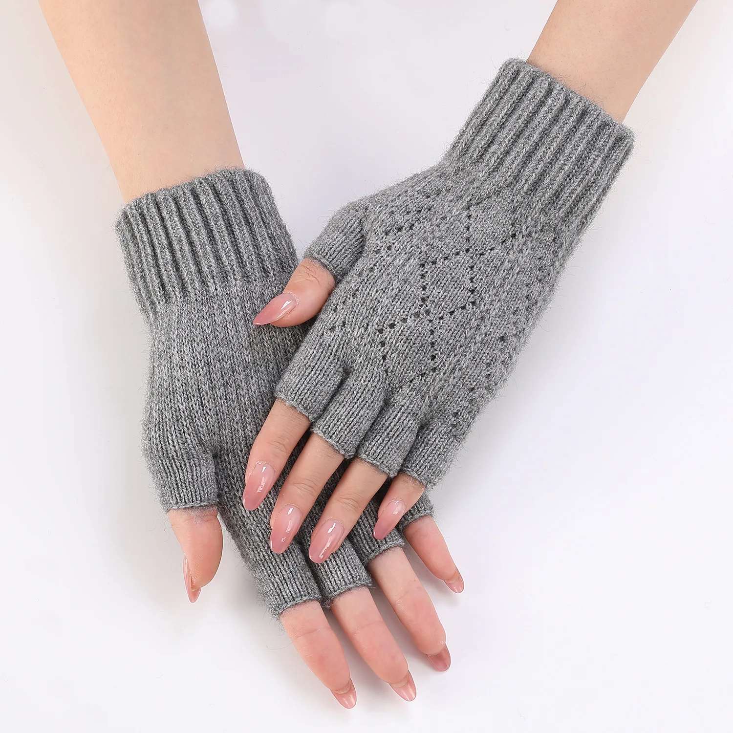HZS-25005 Winter Warm Knitted Gloves Lady Thick Woolen Ski Mittens