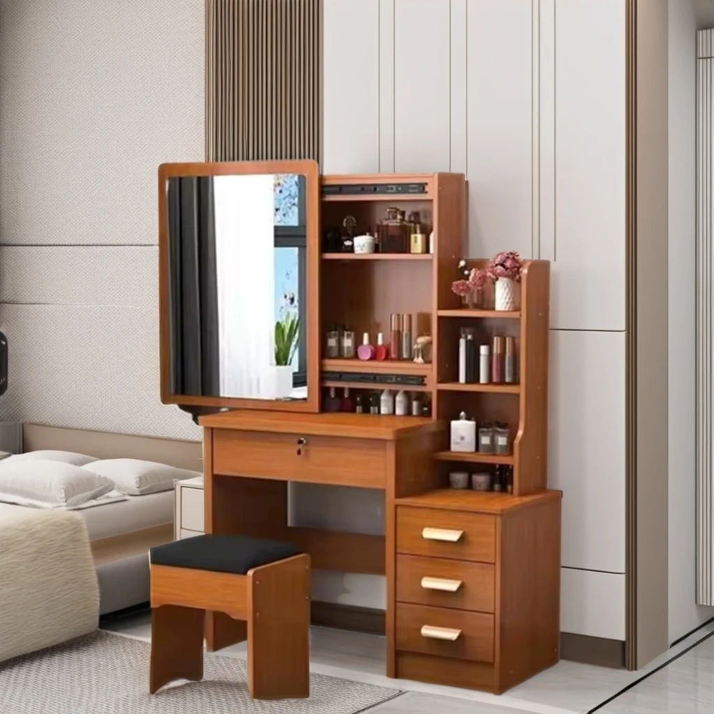 customized modern design mdf makeup wooden table girls dressing table makeup vanities with sliding mirror and drawers