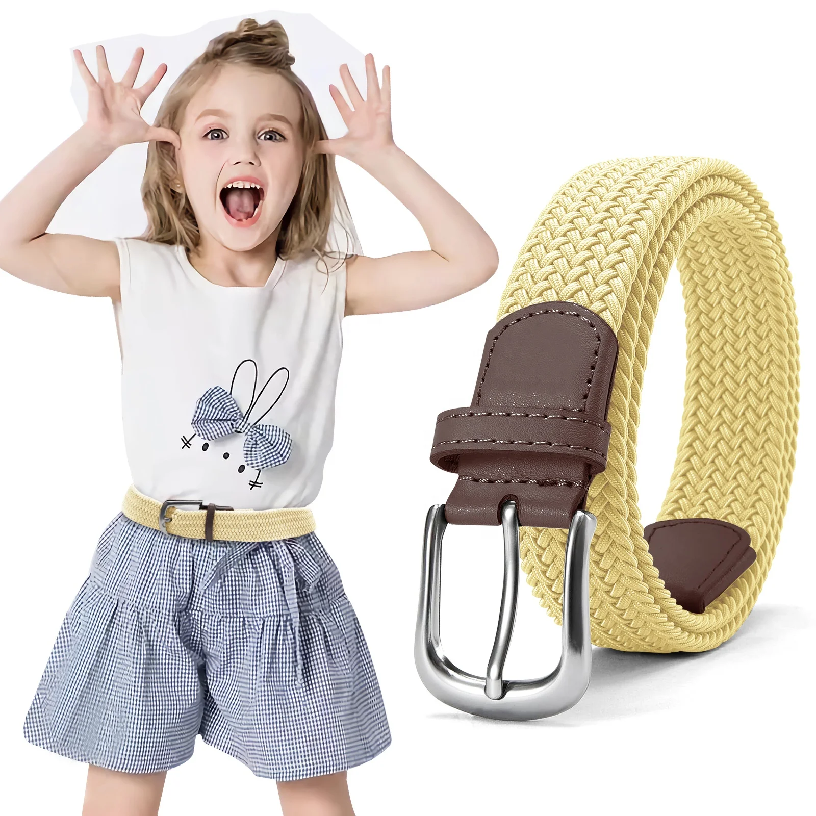 Factory Custom Logo Knitted Casual Canvas Fabric Woven Elastic Belt Multicolored For Boys Girls Braided Belt