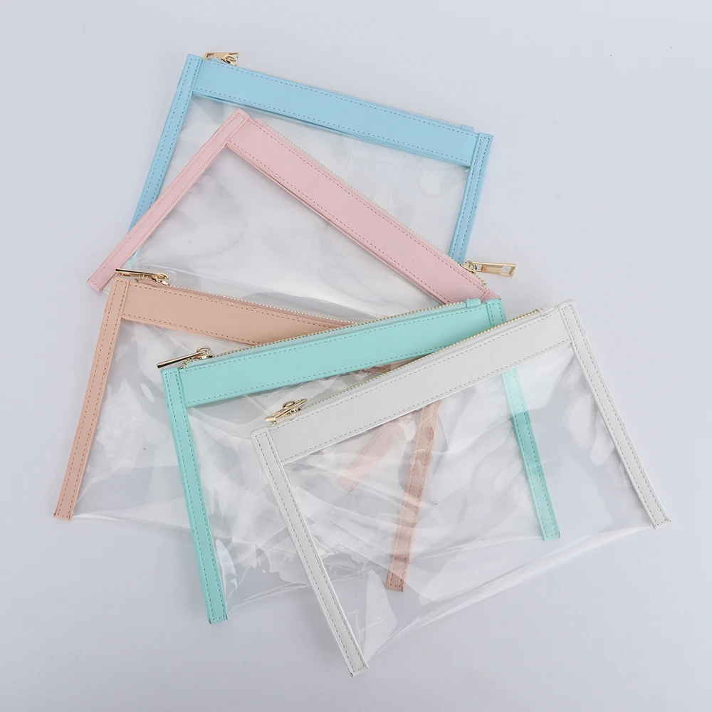 Personalized Leather Women Travel Makeup Bags Large Clarity Clutch Clear TPU Wash Small PVC Pouch Clutch Flat Purse