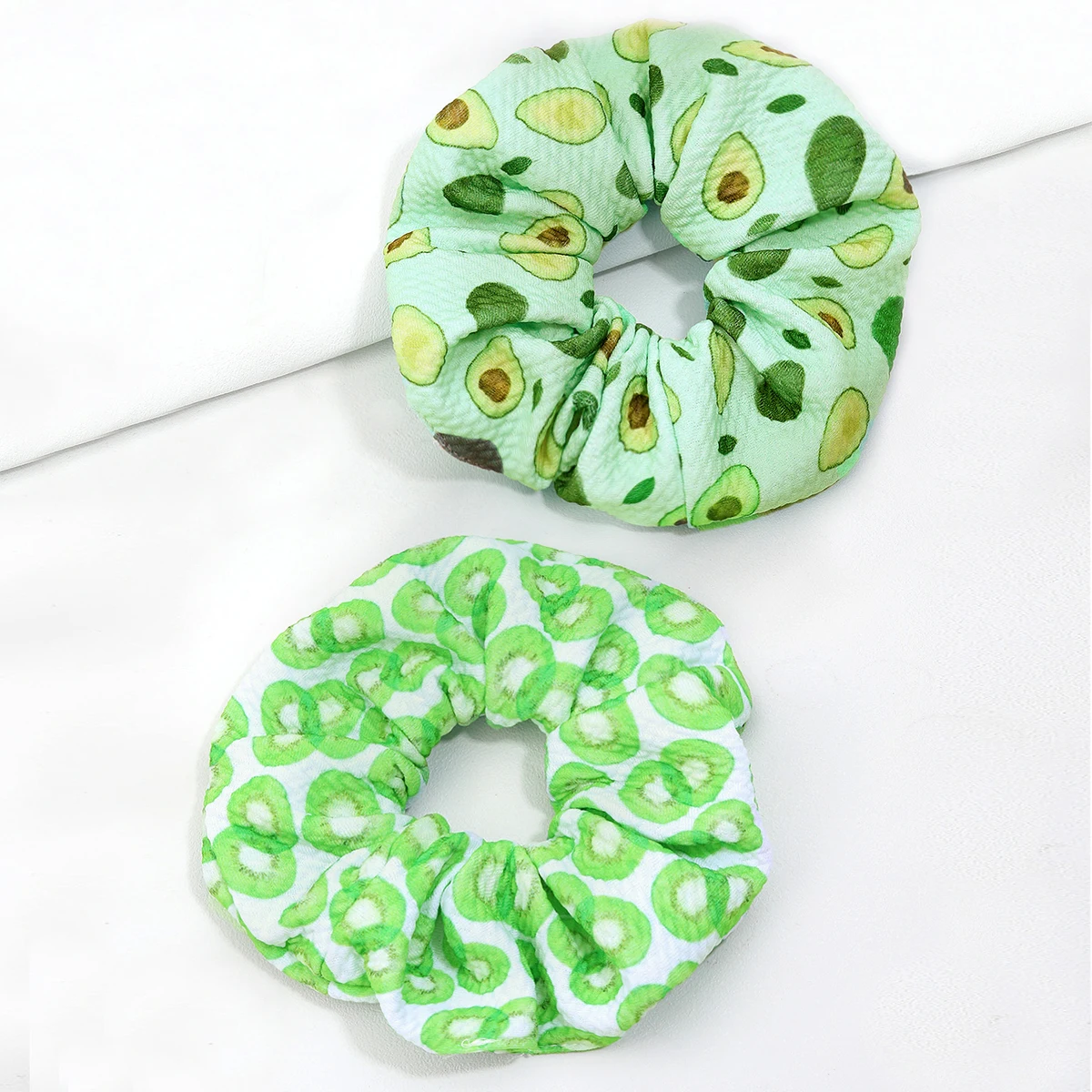 2Pcs Summer Wholesale Bulk Custom Waffle Hair Ties Avocado Fruits Hair Scrunchies for Girl Women