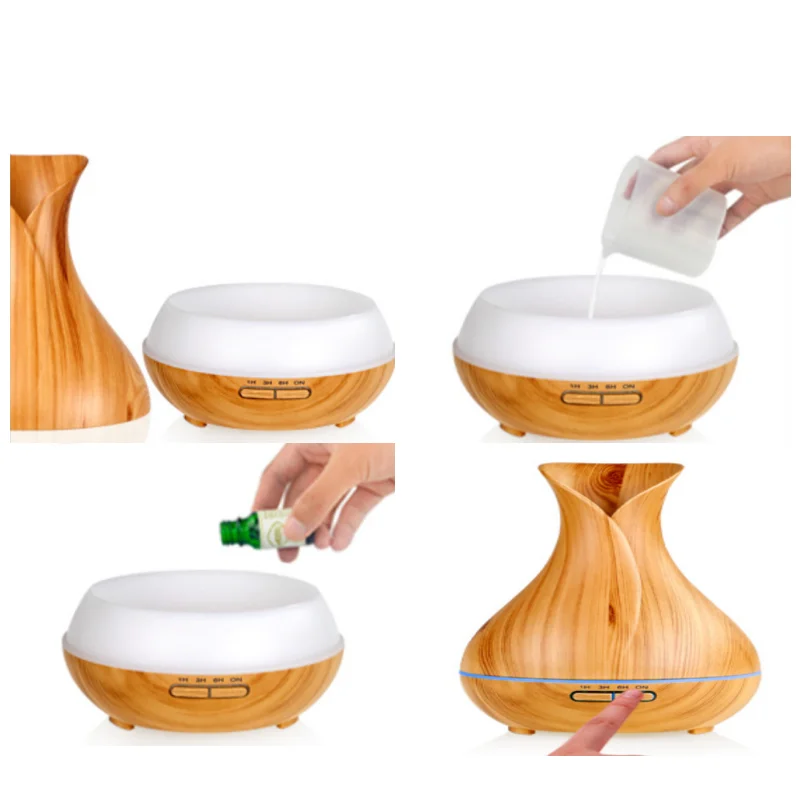 Wholesale Oil Diffuser Design Handmade Ceramic Real Wood Base Ceramic Aromatherapy Oak Wood Rubber wood 2021 Air Humidifier