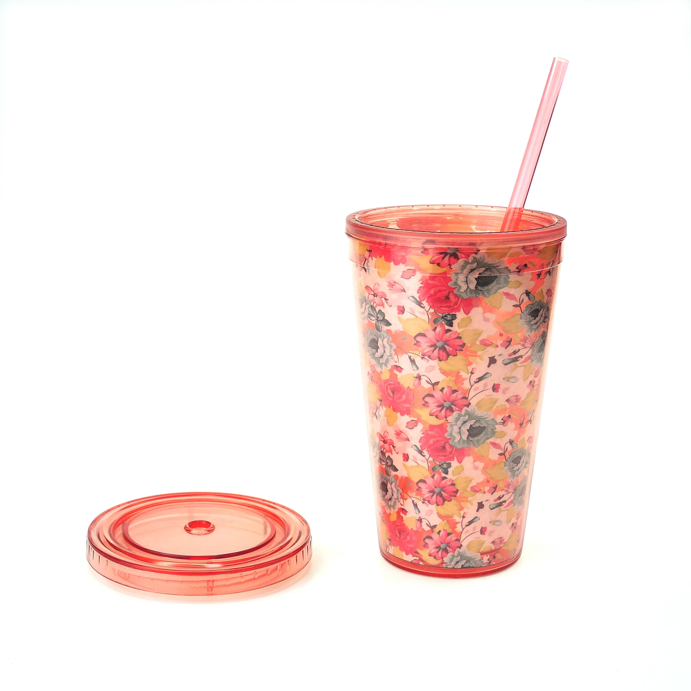 Clear Acrylic Double Wall plastic tumbler custom 16 oz tumblers with lids and straws wholesale