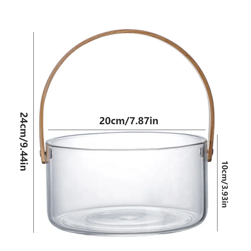1.5L 2.5L Luxury Ice Bucket for Parties, Clear Glass Buckets Bamboo Handle, Bar Accessories for Beer Cocktail Wine Champagne