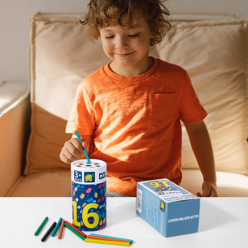 Factory Price New Arrival color sorting bucket toy wooden color cognitive toy montessori educational toys kids