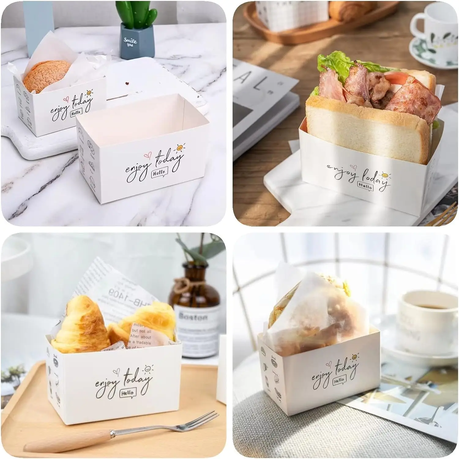Custom Mini Burger Boxes Dessert Shop Toast Takeout Box Picnic Breakfast Sandwich Take Out Boxes With Logo