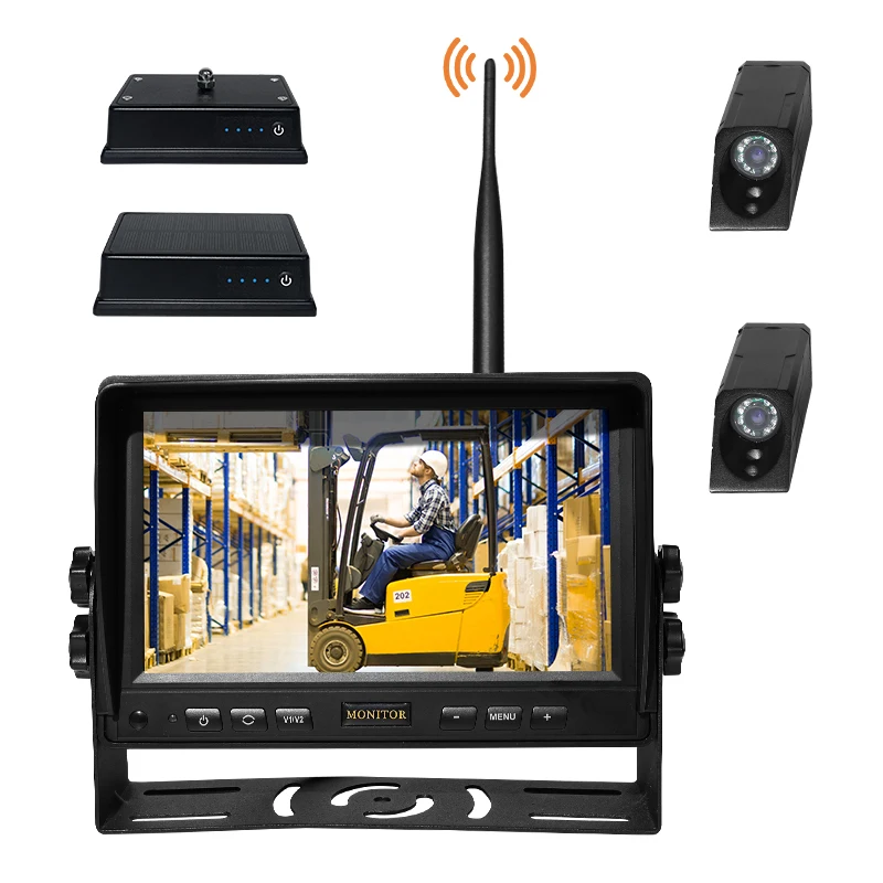 ZYX OEM Forklift Front And Rear Camera System Night Vision Front/rear View Magnet 12-32v Monitor And Front Forklift Wire Camera
