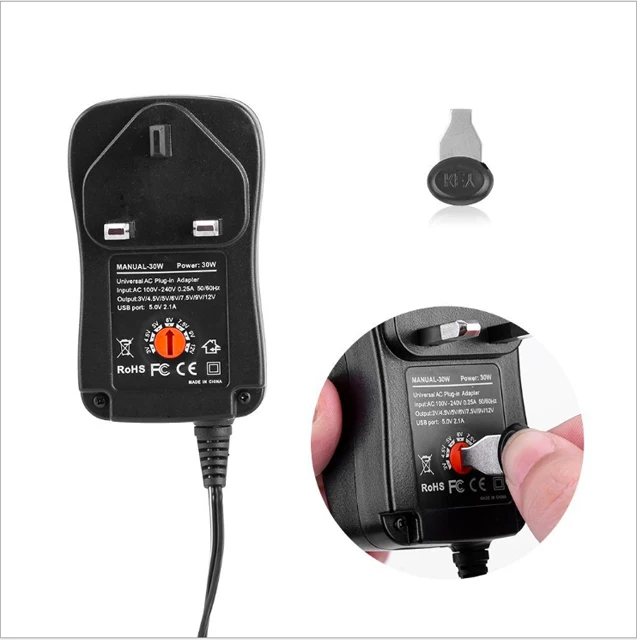 
30W Adjustable Power Adapter Adaptor 3- 12v AC/DC 