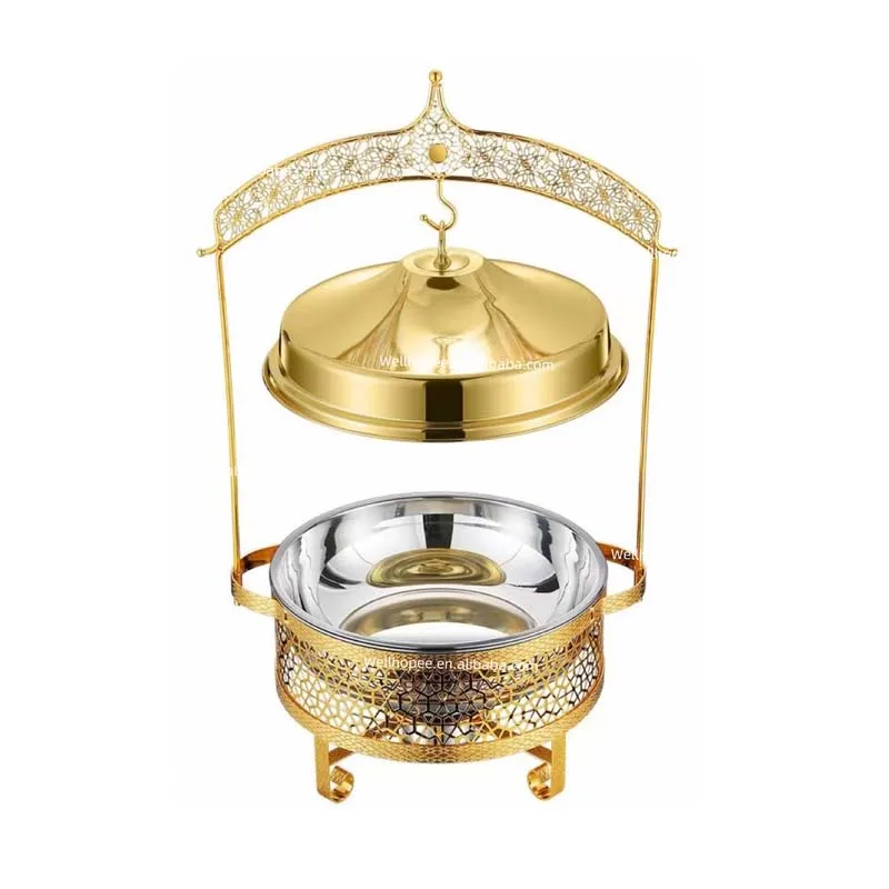 Middle east dinner set serving dish food warmer gold luxury alcohol gel liquid fuel round towel cover hanging chafing dish