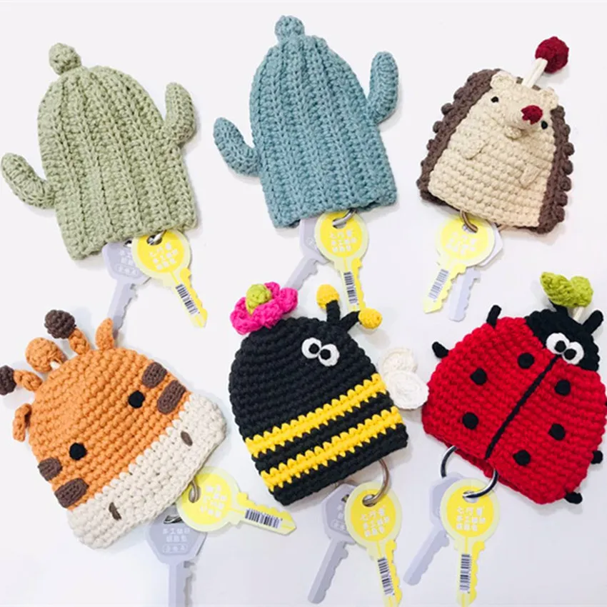 Handmade Hedgehog Woven Key Wrap Neck Deer Hair Thread Crochet Key Case