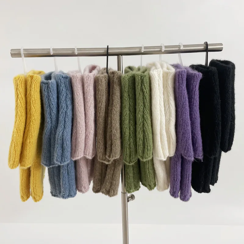 FF3175 Cashmere Women Open Finger Warm Gloves Mittens Knit Wrist Warmers Winter Arm Warmers Girls Wool Knitted Fingerless Gloves