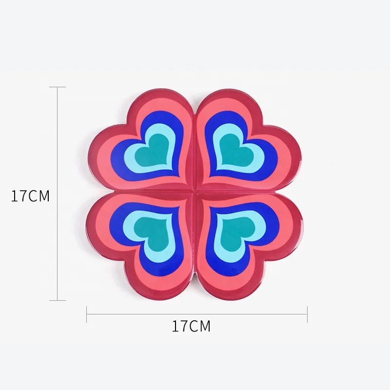 Creative four-leaf clover placemat ceramic pot mat Home daily kitchen love printed bowl mat kitchen cork table mat