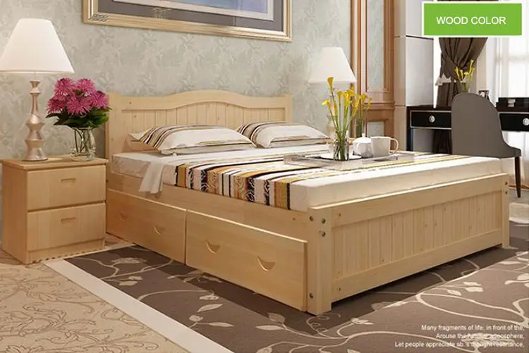 Simple Modern Solid Wood Single Bed Wooden Double Bed