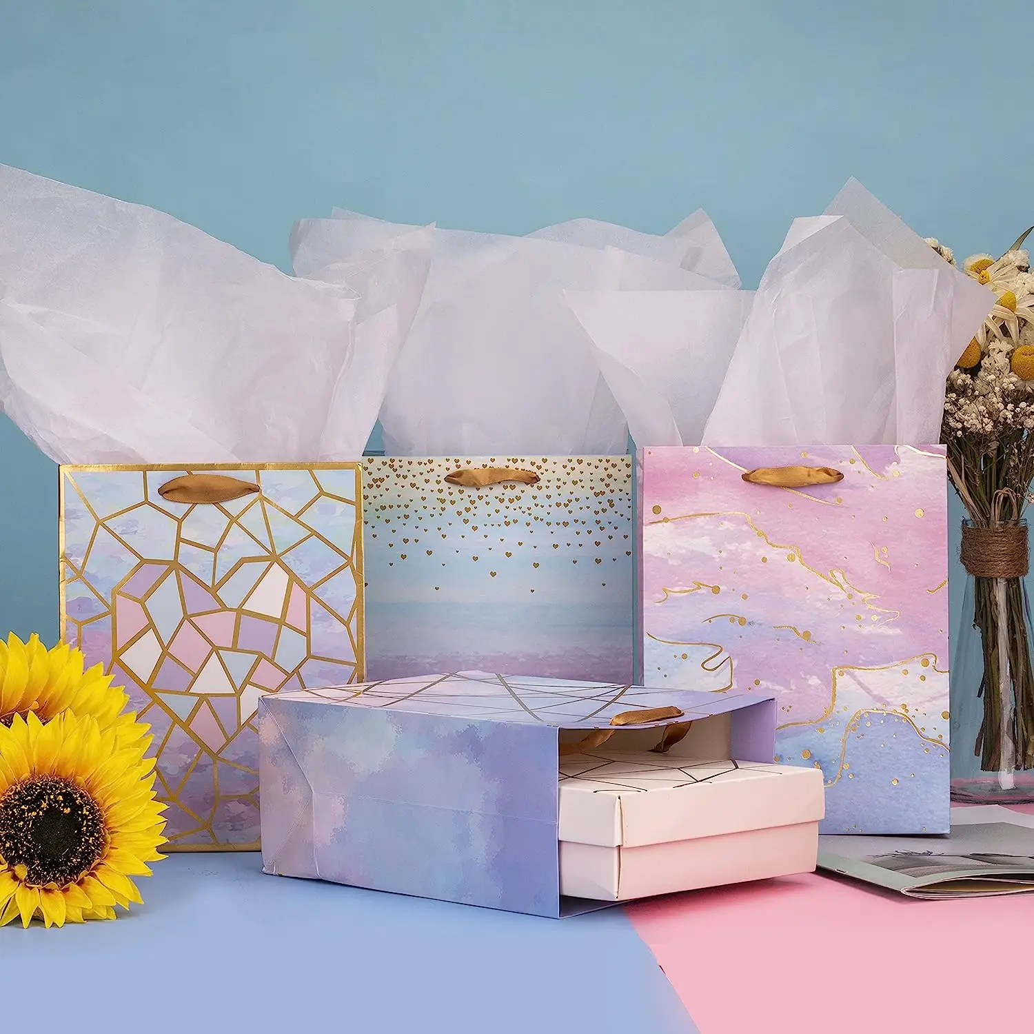 paper gift bag marble fashion gift bag with ribbon