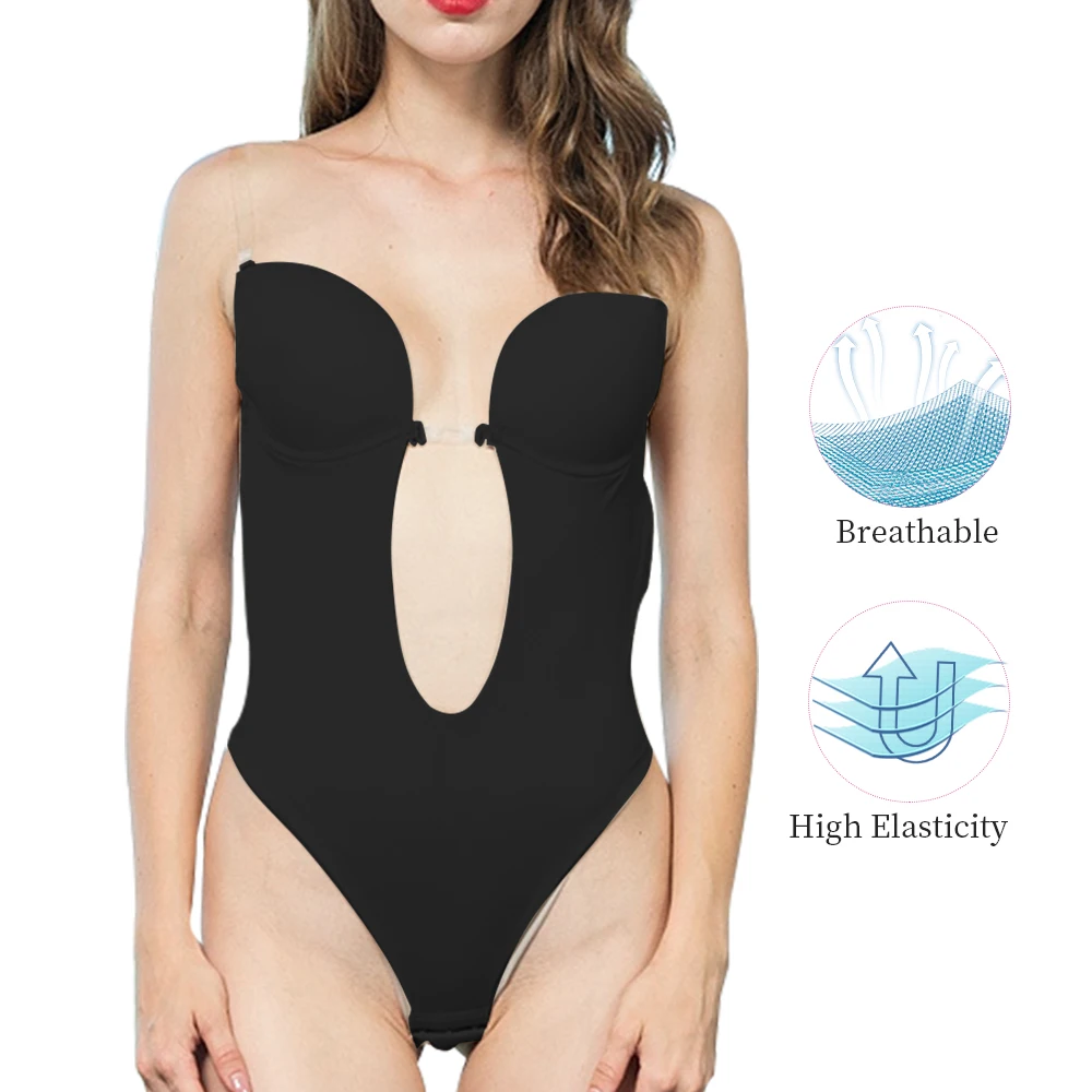 S-SHAPER Wholesale U Plunge Backless Thong Bodysuit Shapewear V-Neck Invisible Wedding Under Dress Butt Lifter Corset Body Suit