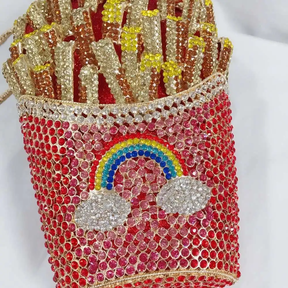 
New Wedding Party Handbags and Purses Sparkling Crystal French Fries Chips Minaudiere Clutch Women Evening Bags 