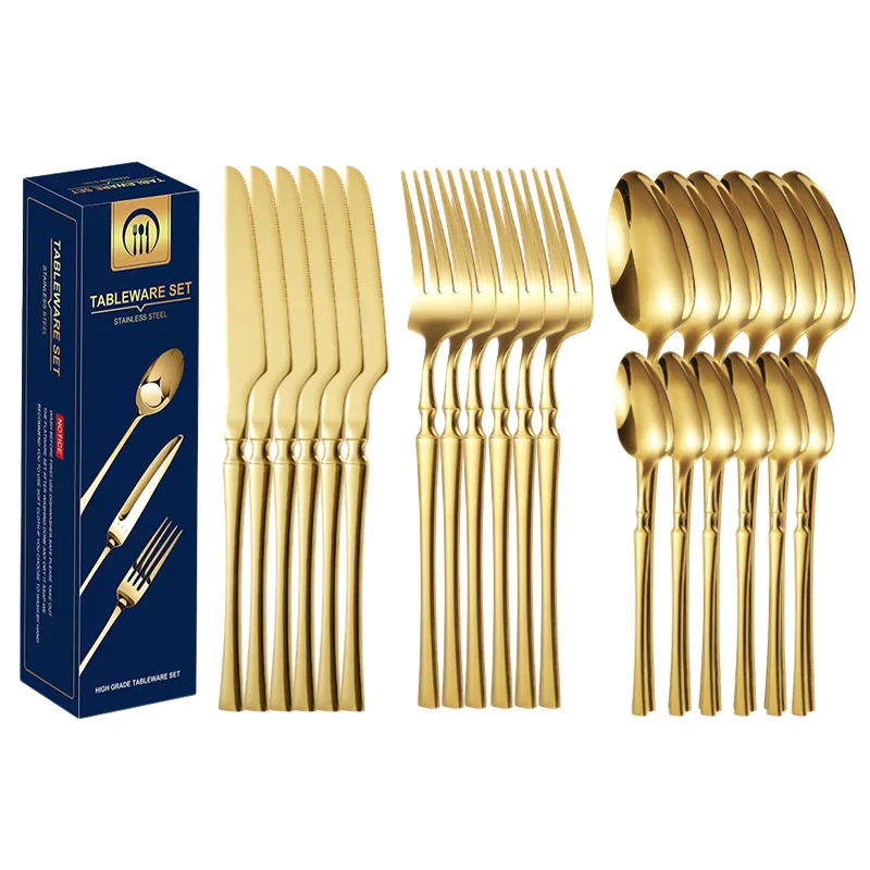 Customized 24 Pieces amazon hot selling 2023 luxury Kitchen Stainless Steel Western wedding vintage gold cutlery flatware set