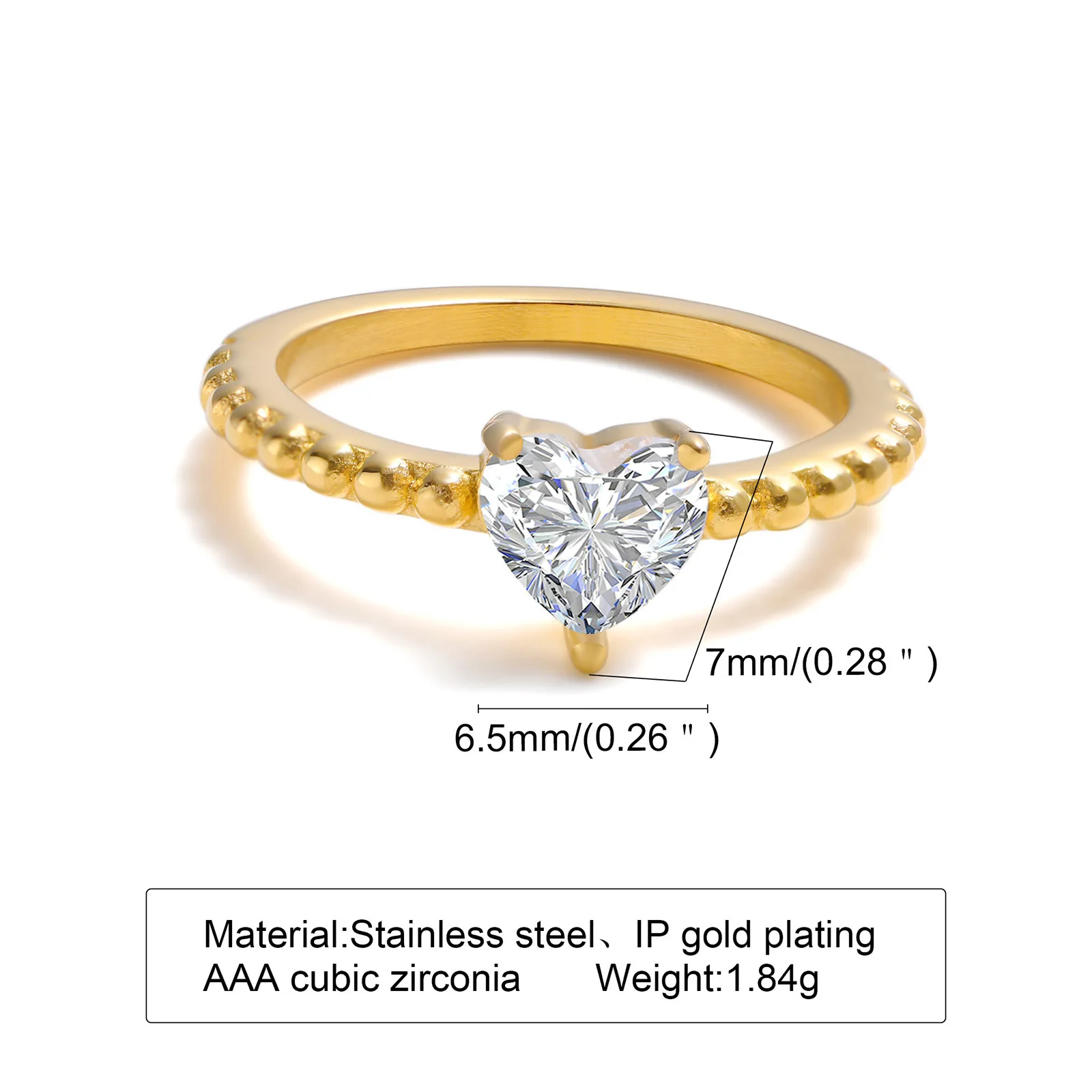 Wholesale 18k Gold Wedding Ring Multi Kinds Stainless Steel Rings White Zircon Heart Wedding Ring Women