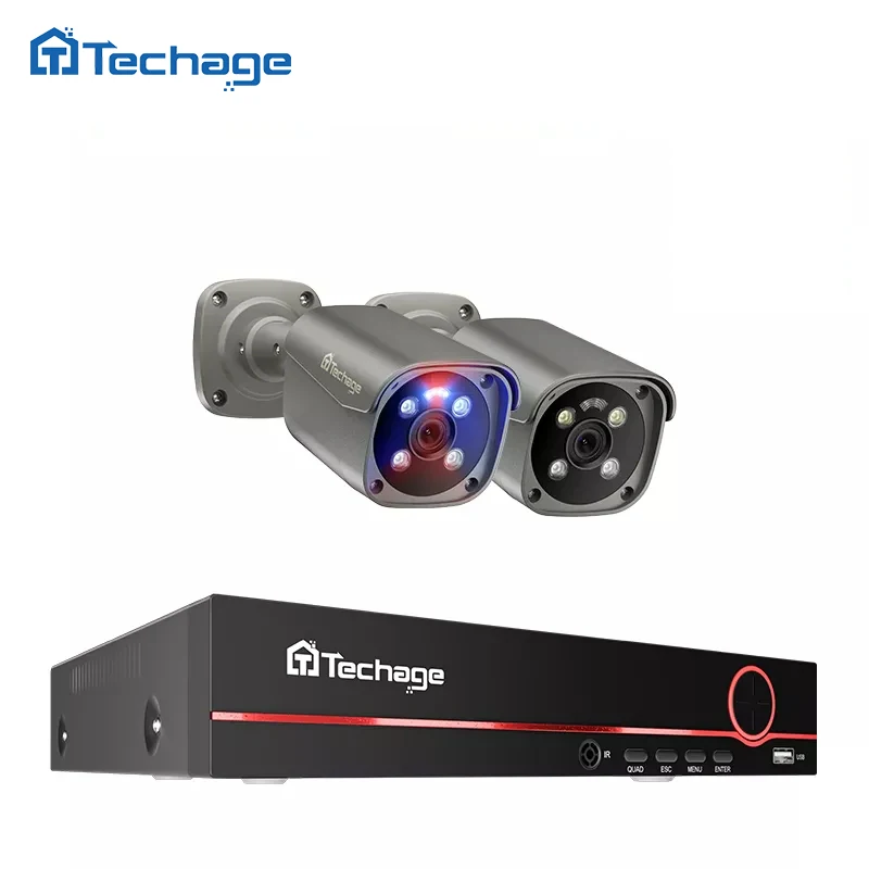 Techage 4K Poe Nvr Hd 8Mp Ip Camera System Audio Alarm System H.265 Color Night Vision Cctv System Home Security Set