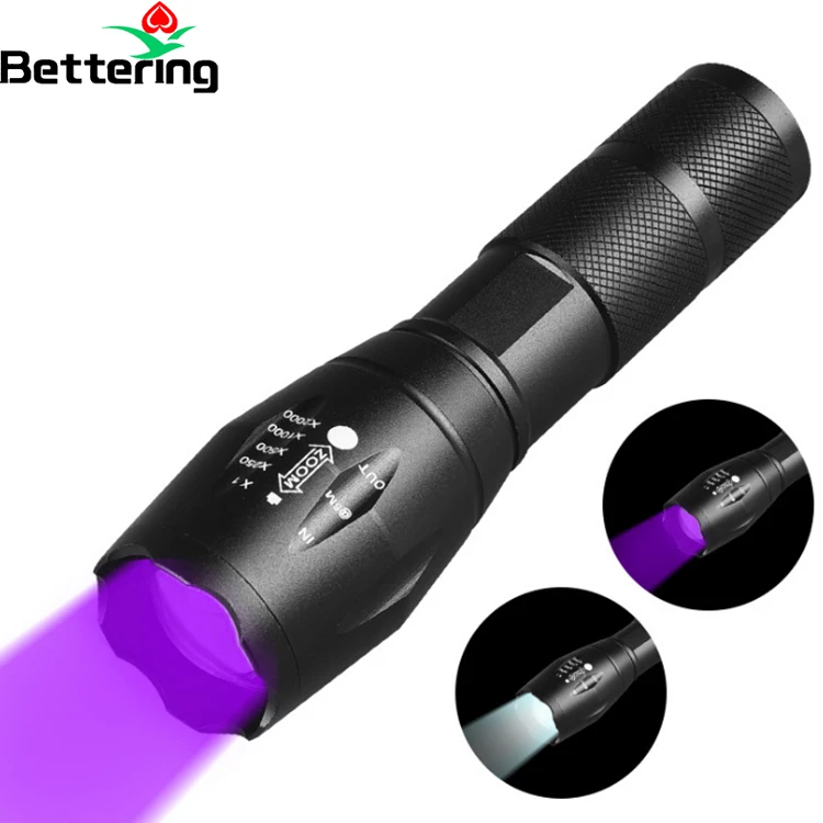shenzhen edc pocket 1000 lumen blacklight uv 365nm 395nm chargeable anti rape aaa 18650 battery powered led flashlight torch T6