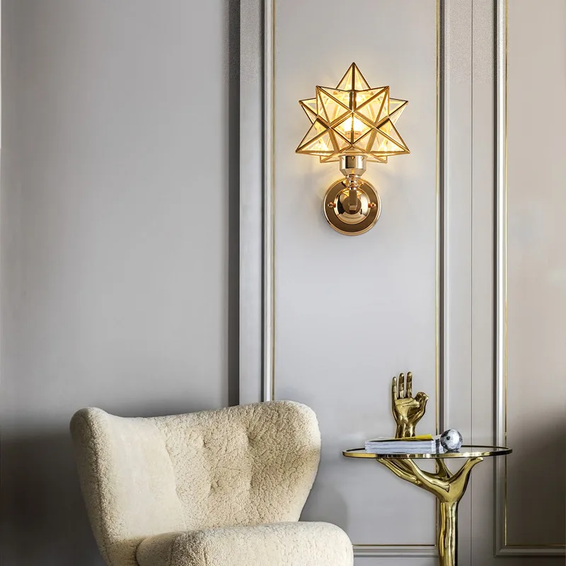 European Style Wall Sconce Light Indoor Gold Crystal Shade LED Wall Lamps For Home Bedroom