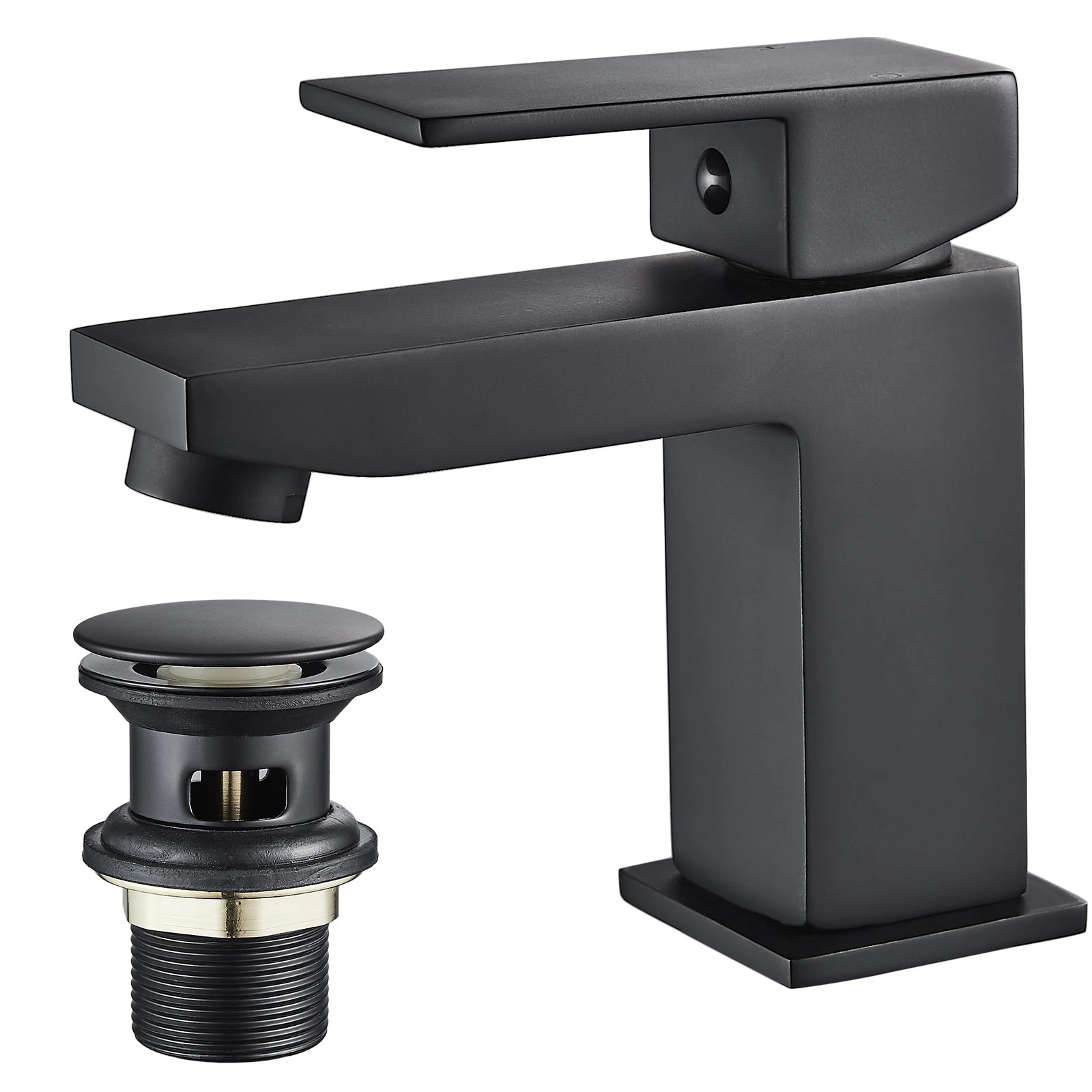 Matt Black Brass Single Handle Bathroom Faucets with Pop up Basin Waste Basin Faucet UK Basin Taps