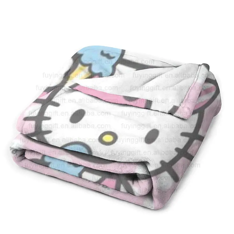 Factory Wholesale 1000 Designs Custom 3D Printing Cartoon Kawaii Cat Mouse Pattern Fleece Blanket High Quality Throw Blankets