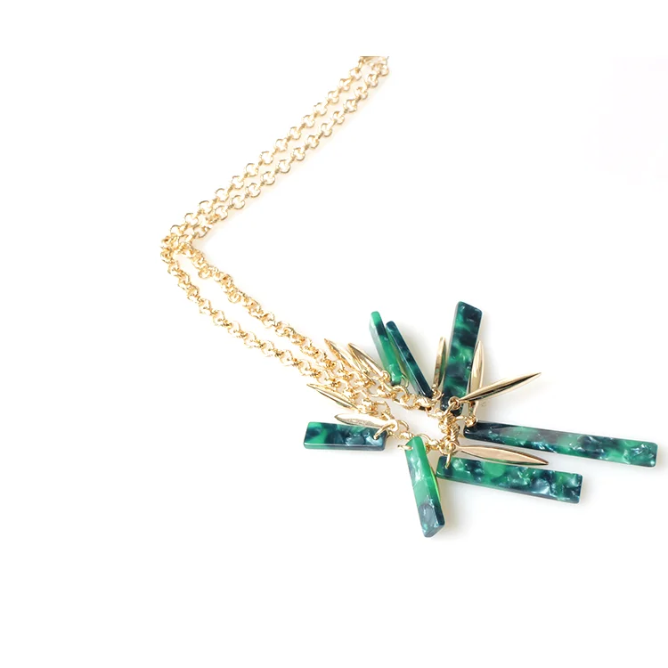 Qingdao V&R Jewelry Juveloj Acetate Plate Metallic Effect Stick Acrylic Resin Lucite Necklace Earring Set