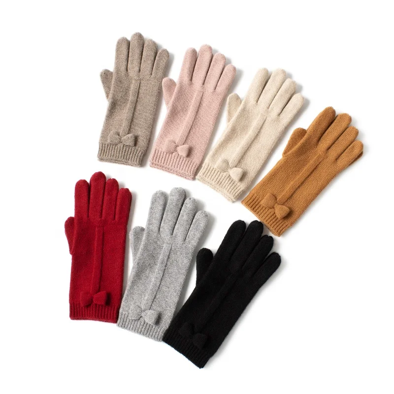 2021 popular ladies and girls hot picks top quality cashmere knitted gloves with fancy knots