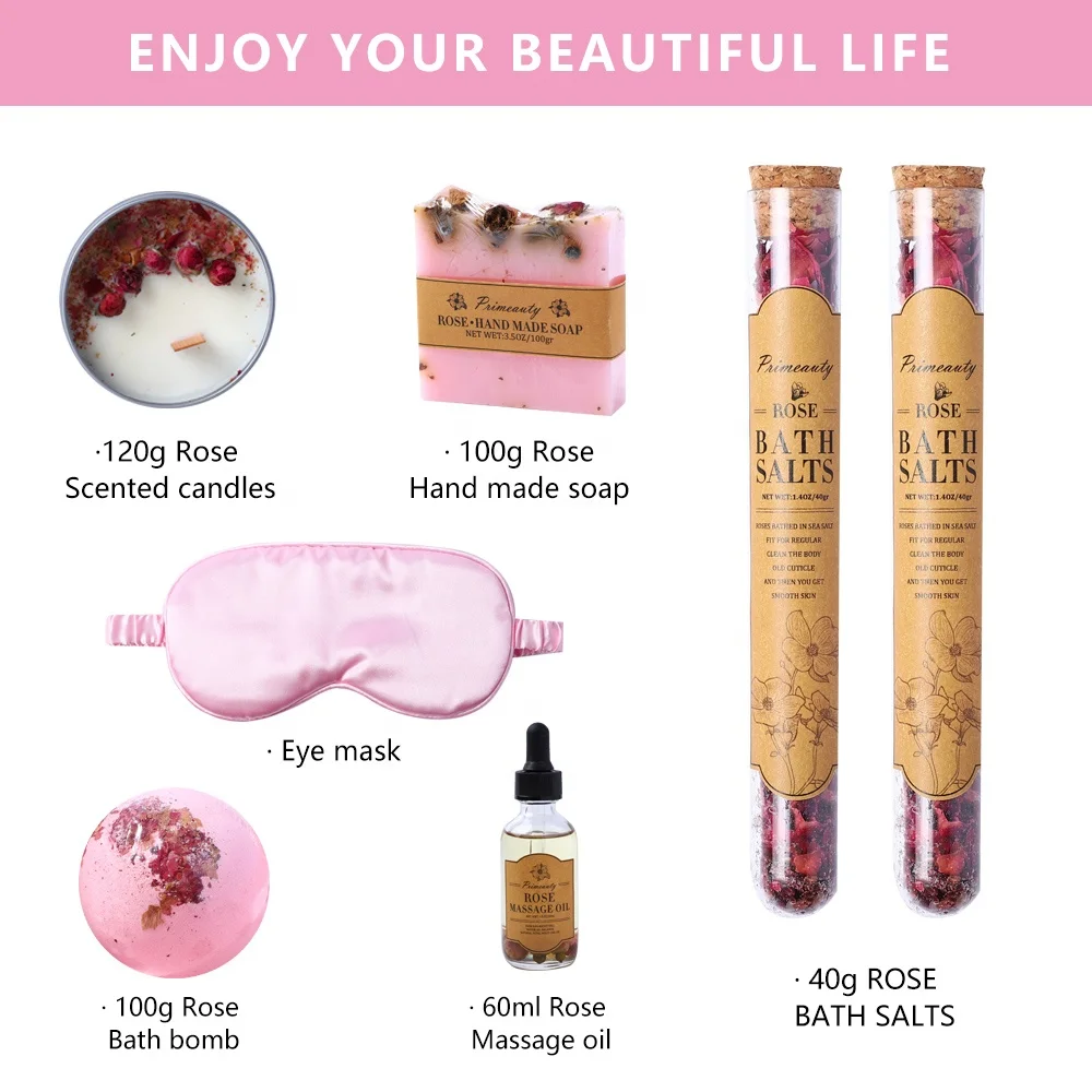 2023 new arrivals personalised eye mask rose massage oil bath salt scented candle soap bath bomb spa gift sets for women