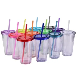 Custom 16oz 12mm Straw Milk Tea Boba Tumbler Box Kit Reusable Plastic Reusable Tea Boba Cups With Lid