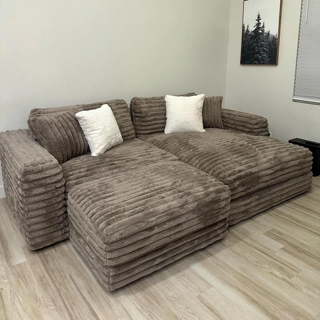 ATUNUS American Thick Striped Corduroy Plush Modular Sectional Sofa Couch Set Compression Fabric Living Room Sofa