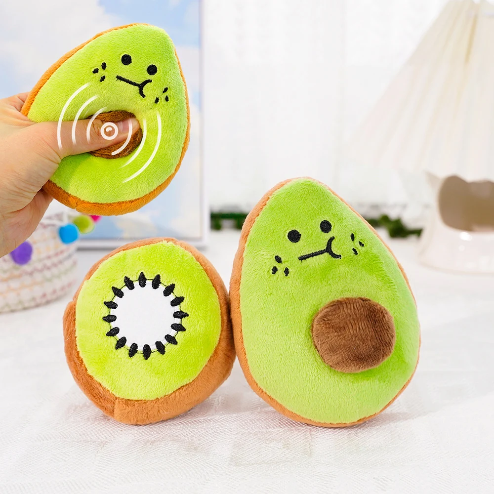 Pet Plush Toy Kiwi Fruit Avocado Design Pet Molar Teeth Plush Toys  Soft Squeaky Pet Dog Interactive Toy