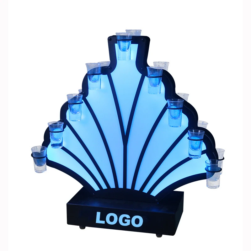 Factory Custom Cocktail Glass Display Stand LED Rechargeable Shot Glass Tray Champagne Wine Rack Holder Bar